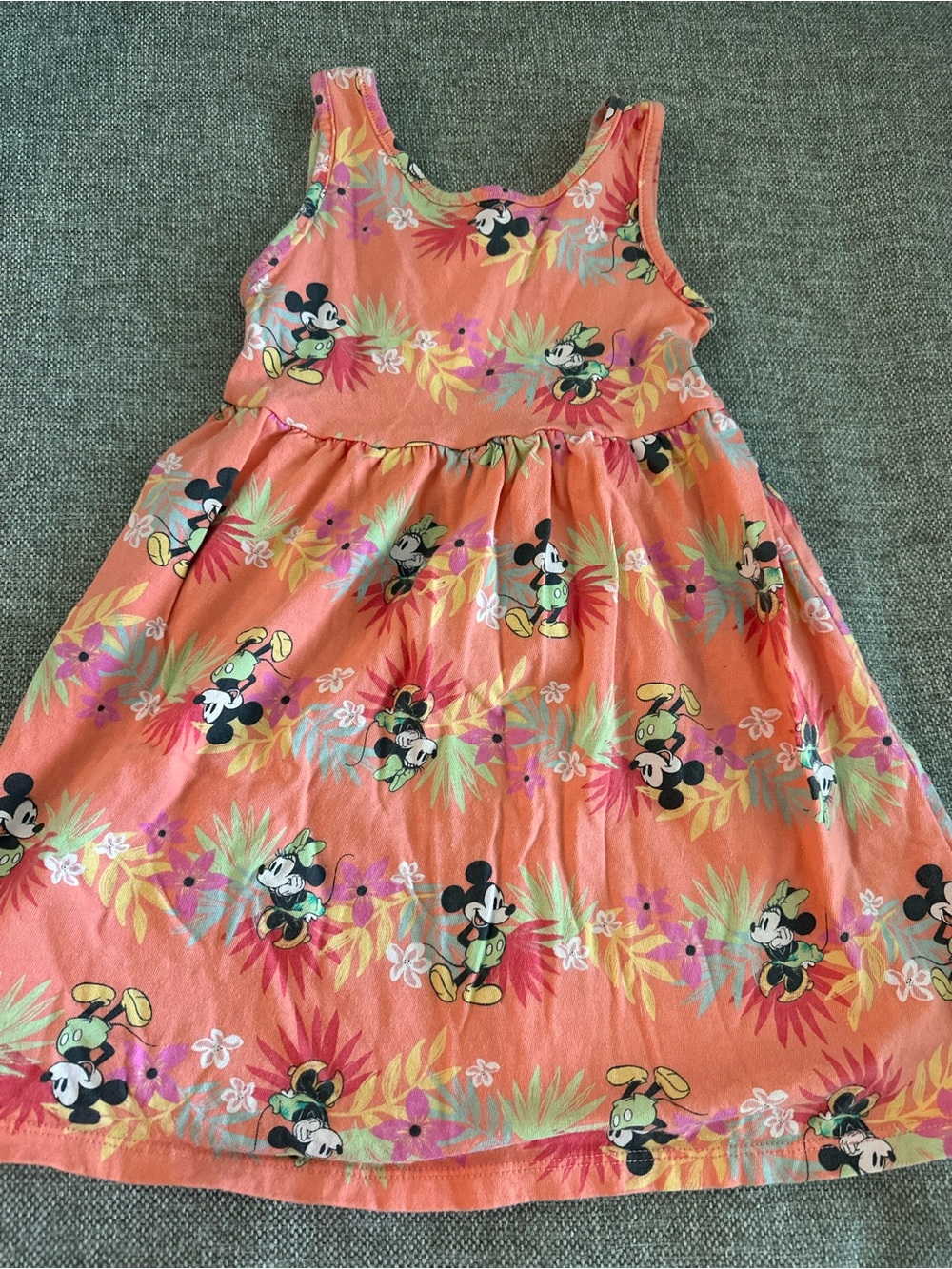 Girls Coral Mickey Mouse Tropical Print Sundress